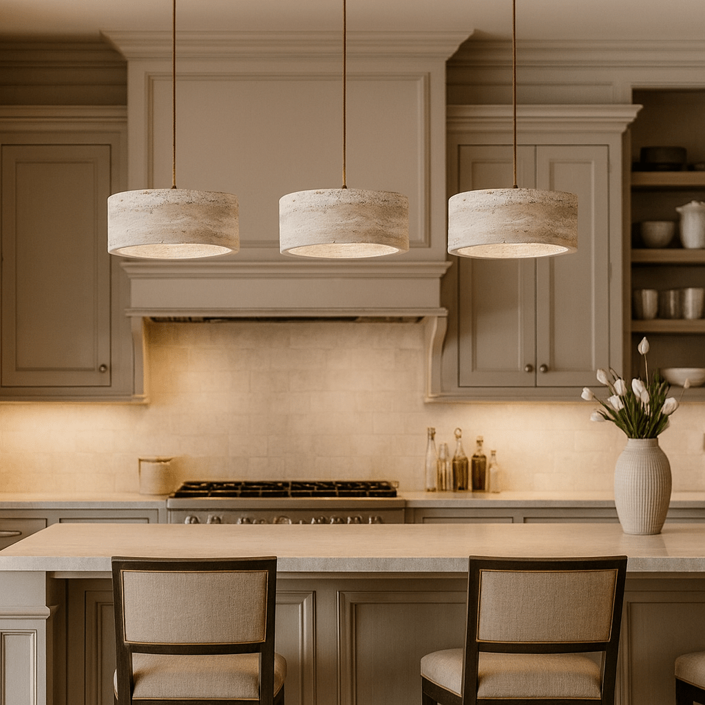 Vero travertine bell pendant full view Main image