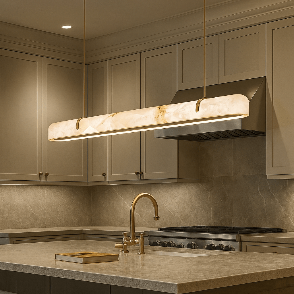 Windsor marble linear dining chandelier full view