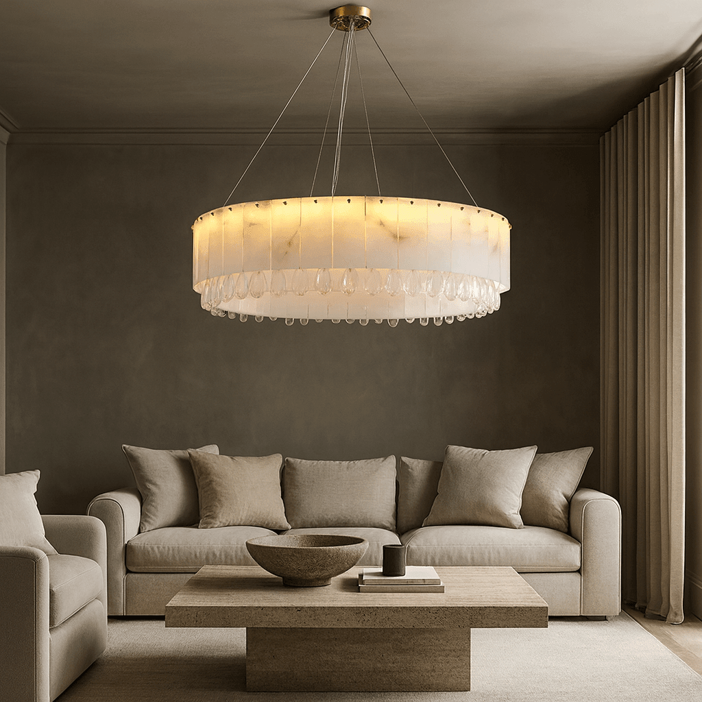 Stuart 39" Marble & Crystal Round Chandelier Secondary image