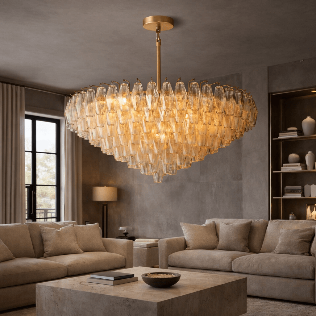 Burnley glass chandelier full fixture view Main image