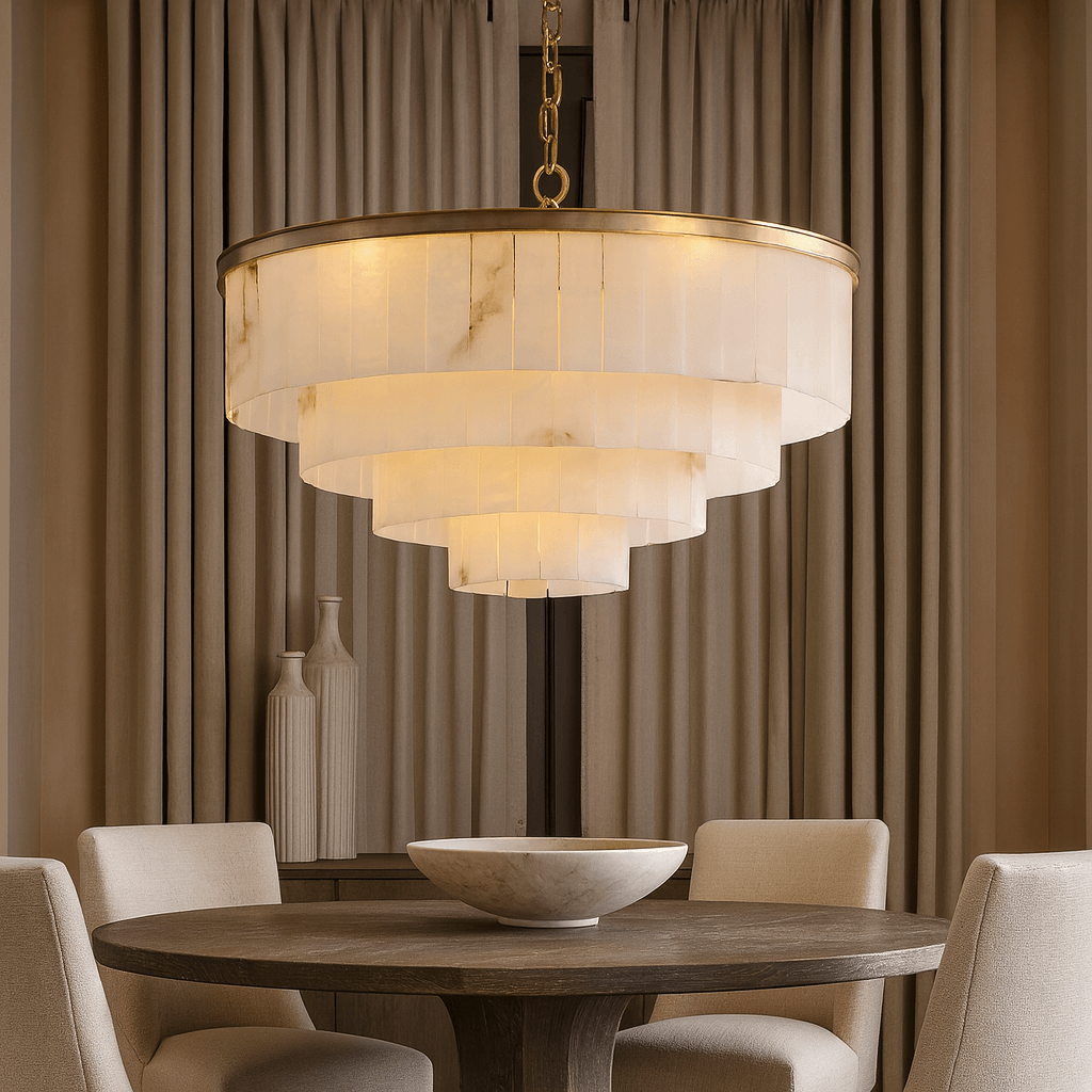 Aurora marble round chandelier full fixture view Main image
