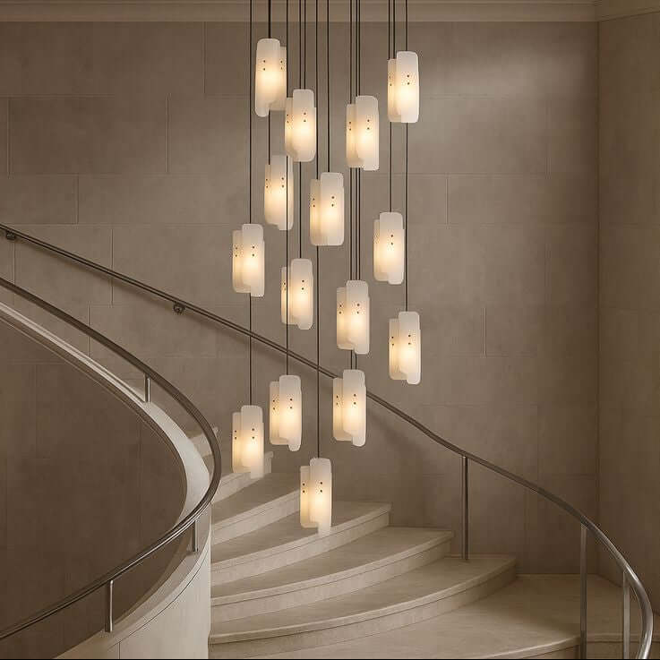 Lunara marble chandelier with veined stone pendants full view Main image