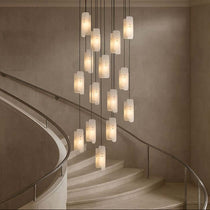 Lunara marble chandelier with veined stone pendants full view
