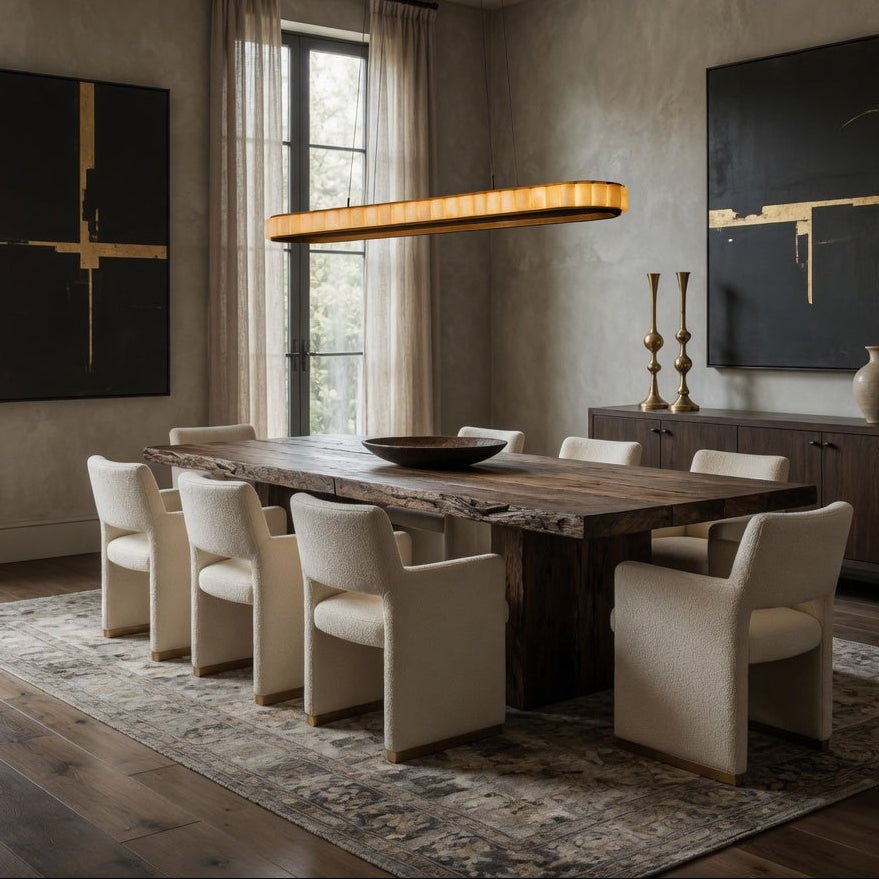 Hampton marble dining chandelier in natural stone over a table Main image