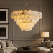 Bordwell 35-inch marble chandelier over a dining table