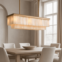 Windsor linear marble chandelier illuminated
