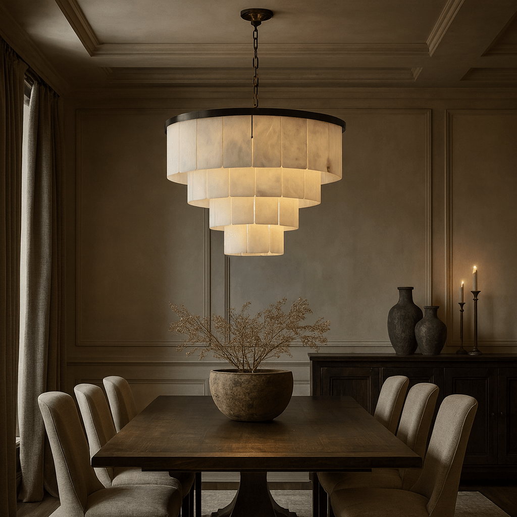 Aurora marble tiered chandelier full fixture view Main image