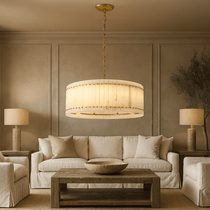 Valmont 31-inch round marble chandelier full view