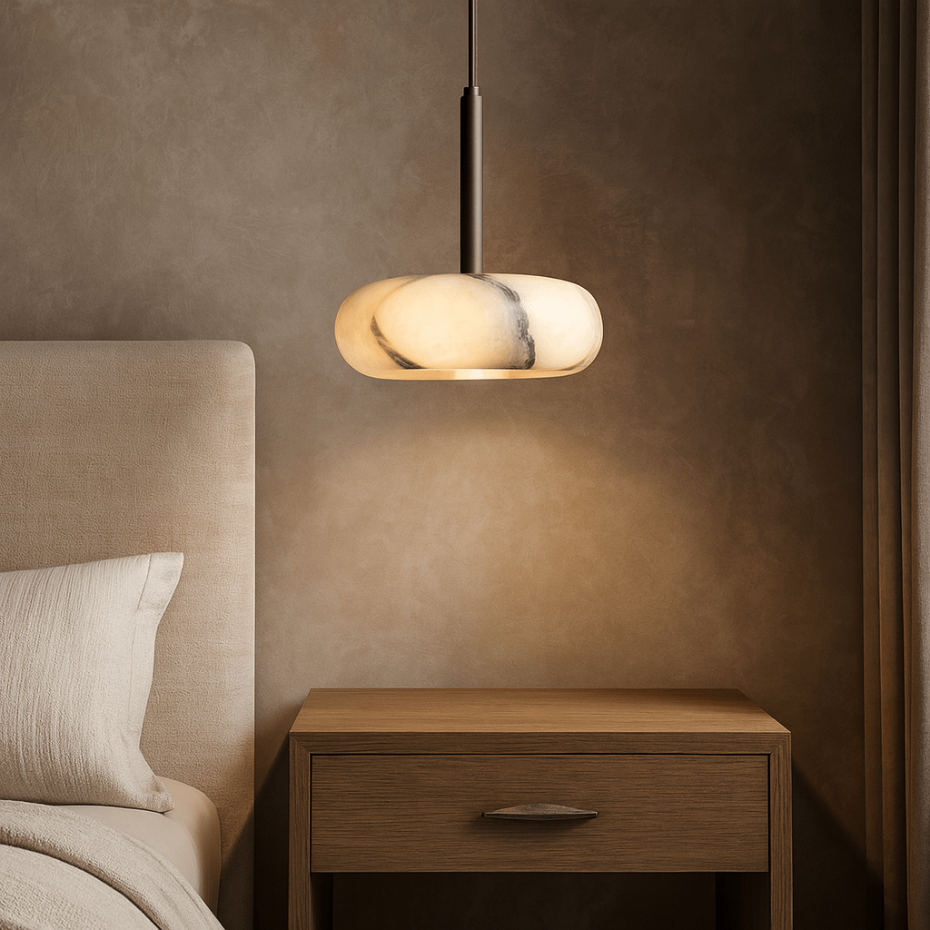 Luna natural marble pendant light full view Main image