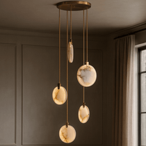 Detail of cascading marble discs on the Moonshade chandelier