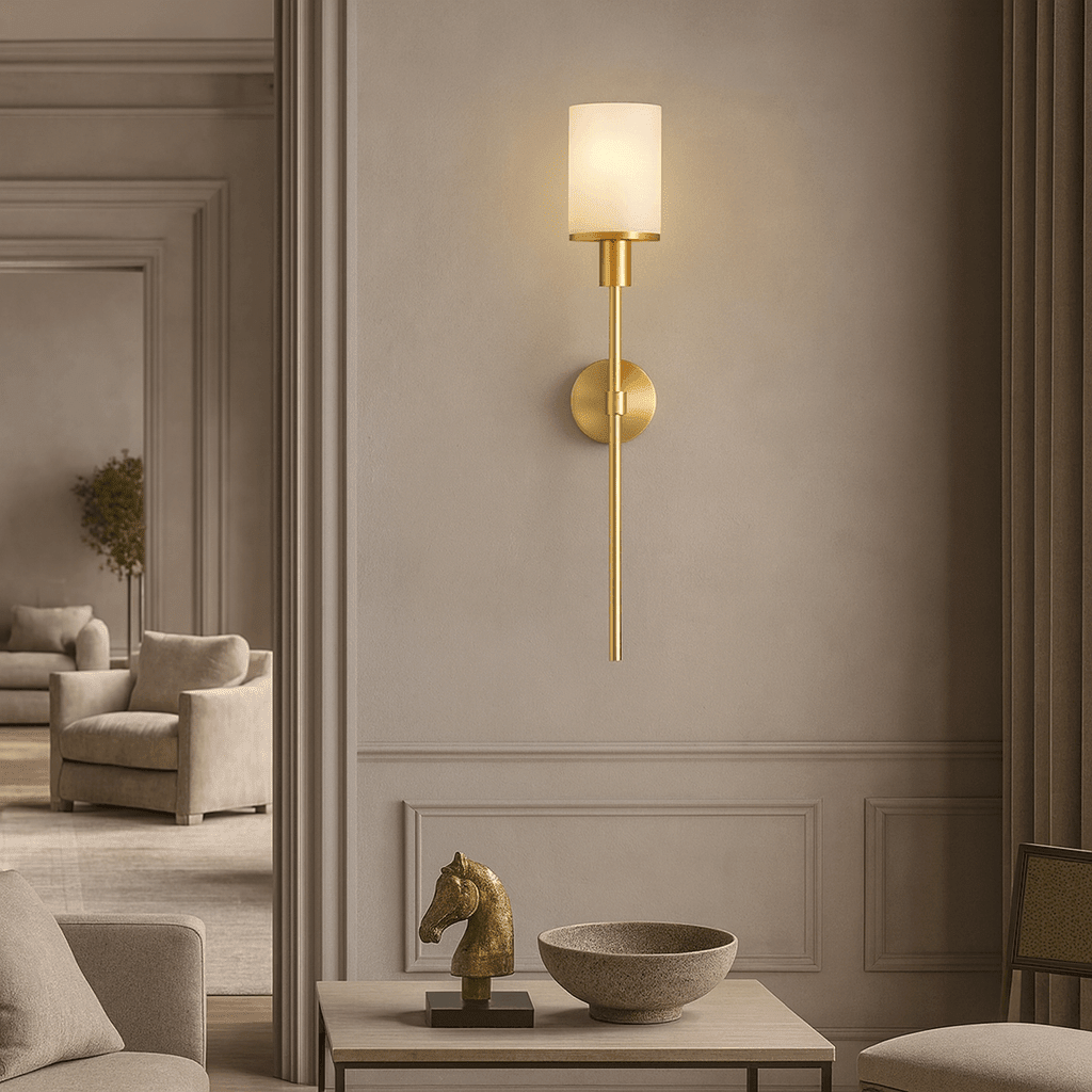 Caldera marble and brass wall sconce full view Main image