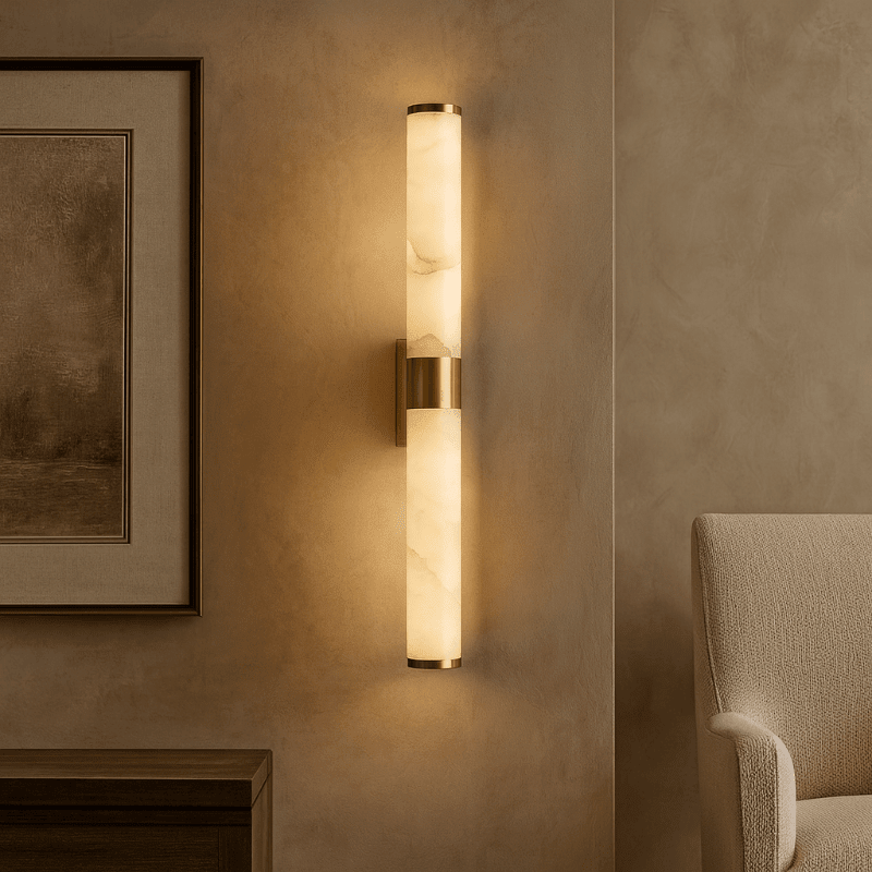 Altura 27-inch natural marble and brass wall sconce full view Main image
