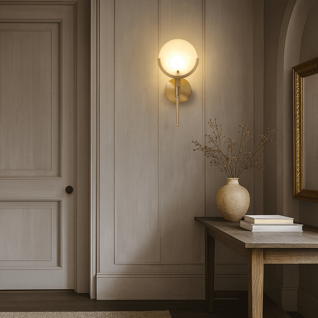 Detail of natural marble grain on the Vellaro sconce