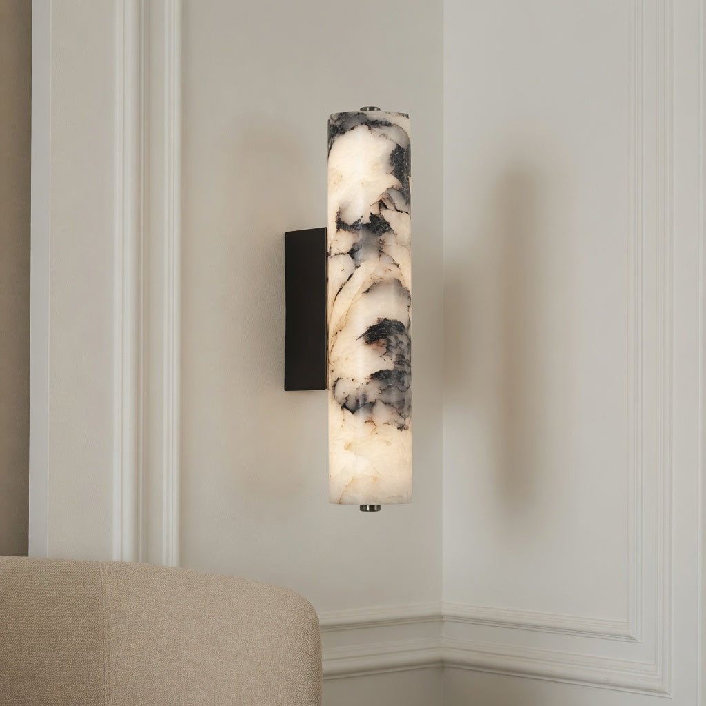 Valmont marble cylinder wall sconce full view Main image
