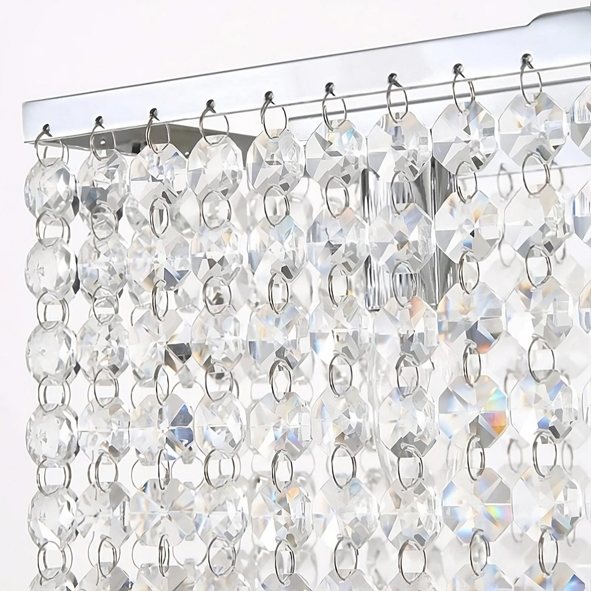 Adena crystal tassel chandelier illuminated above a kitchen island