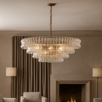 Detail of tiered glass on the Riviera modern chandelier