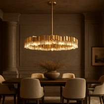 Detail of crystal prisms on the Milano chandelier