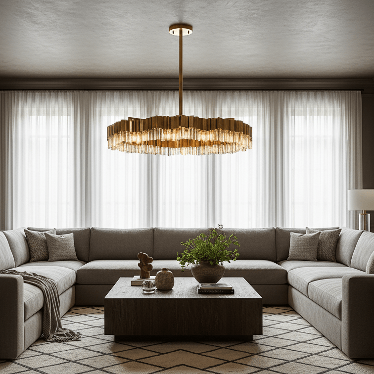 Milano crystal chandelier illuminated over a dining table
