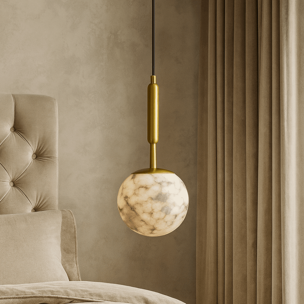 Solara marble orb pendant light carved from natural stone Main image