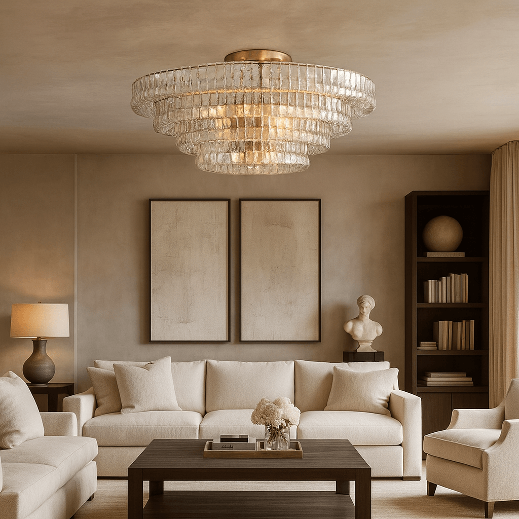 Riviera 35-inch flush mount chandelier full view Main image