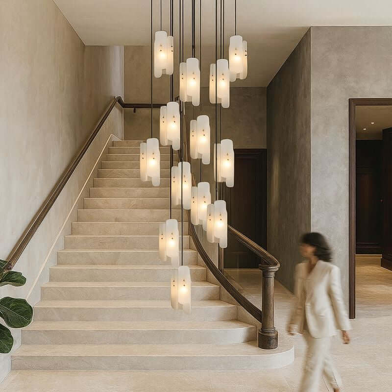 Lunara marble chandelier with polished brass fittings