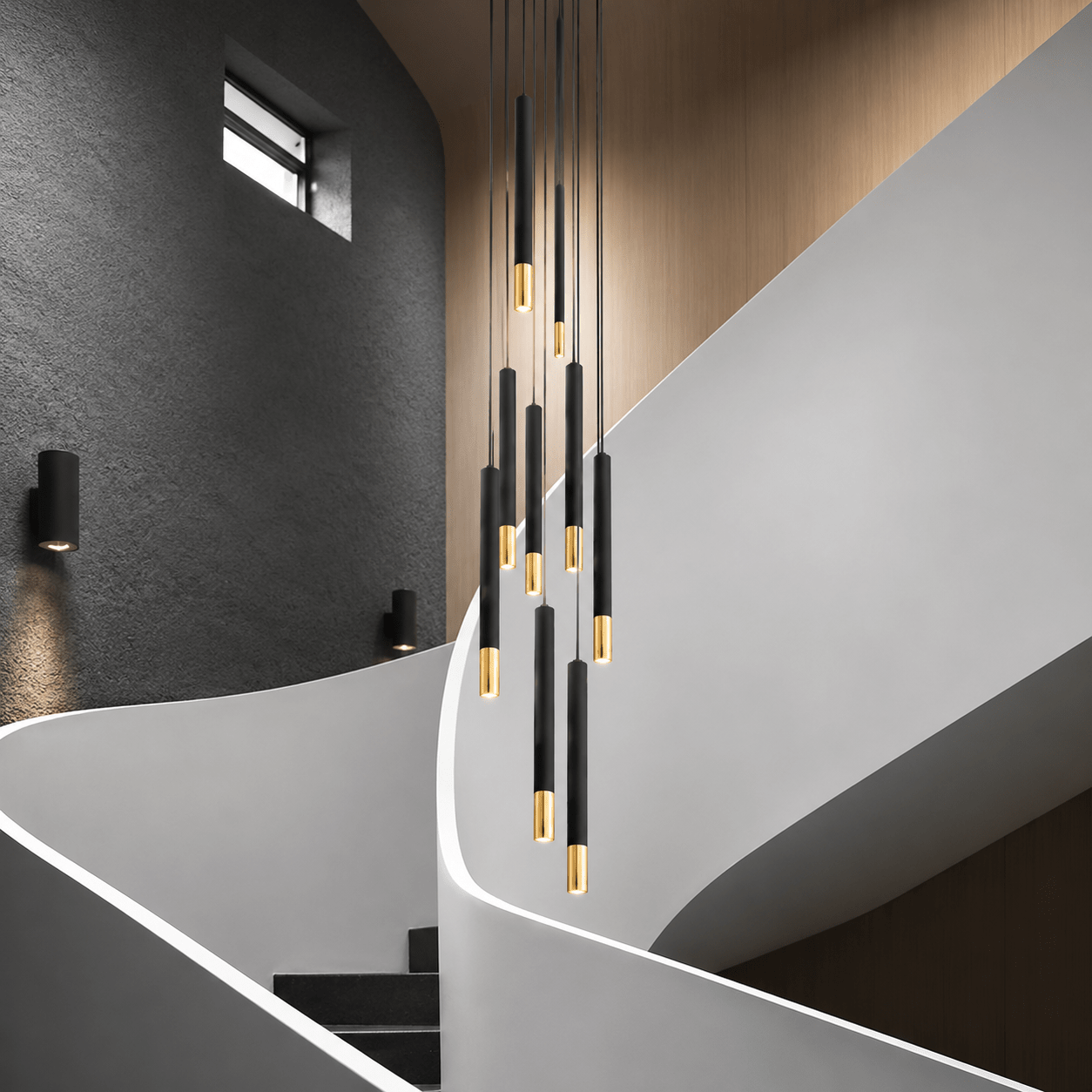 Linea Black & Gold LED Tube Chandelier Secondary image
