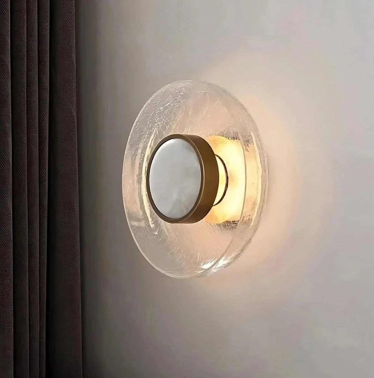 Celeste Art Deco dish wall sconce with cracked glass and marble Main image
