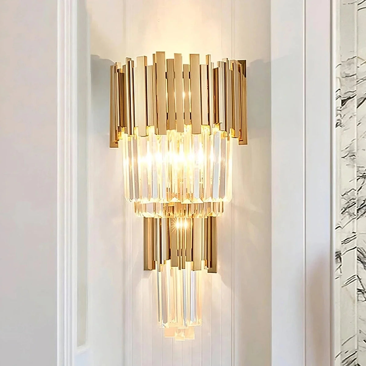 buyGio 23" Gold Crystal Wall Sconce - Morsale Main image