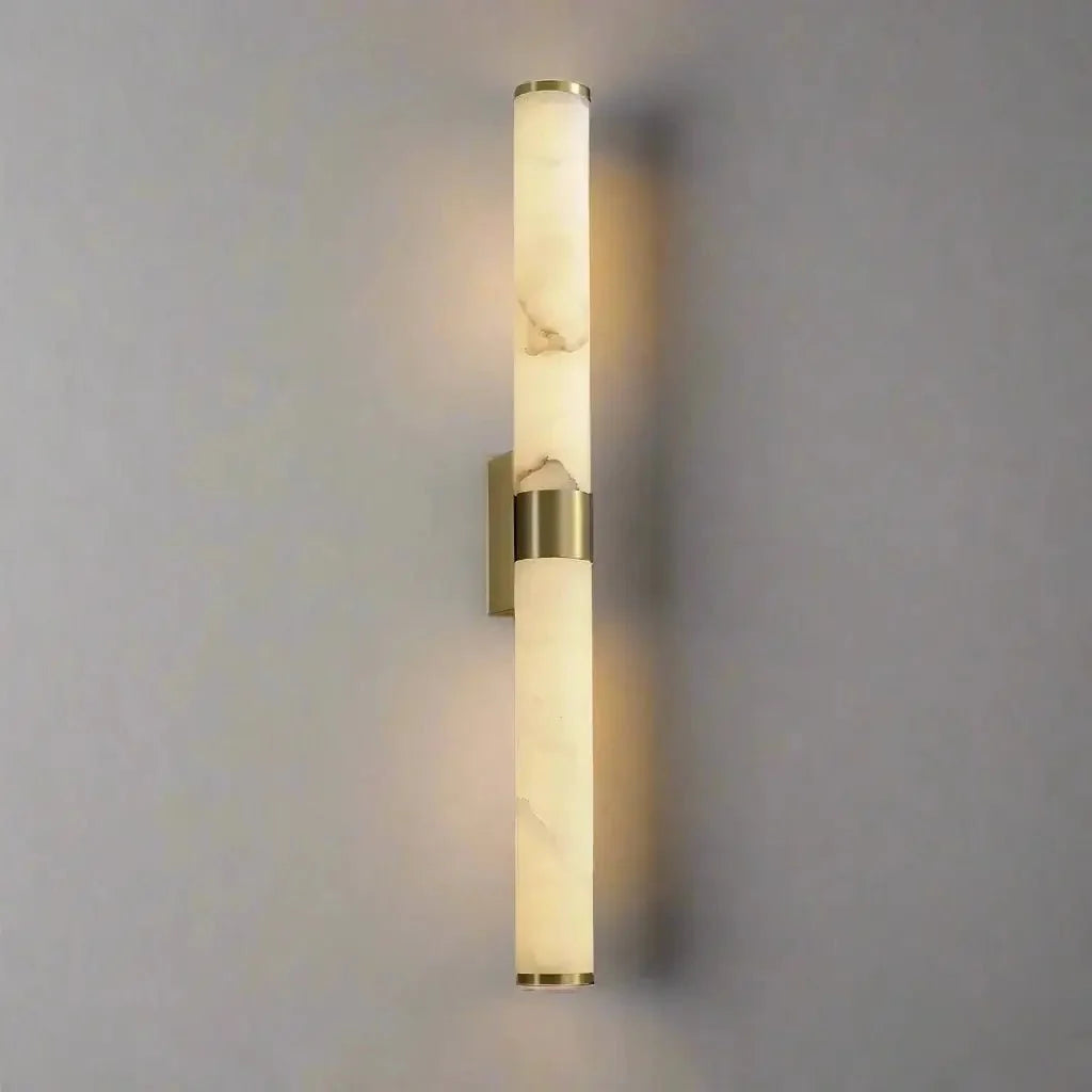 Close-up of the brass accent on the Altura marble sconce