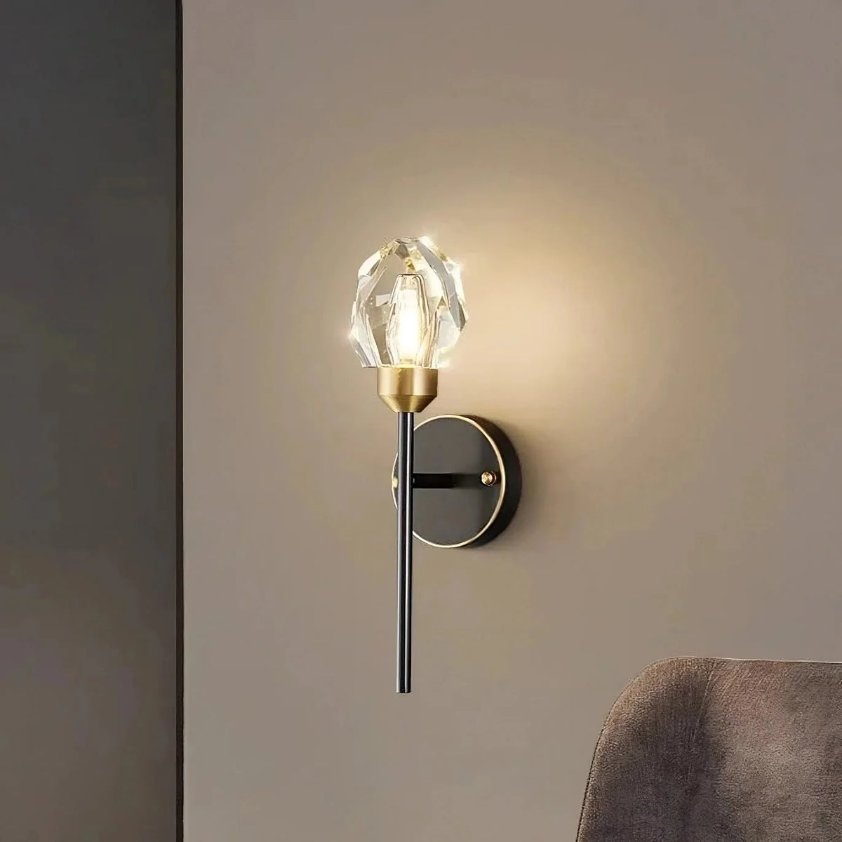 Diamante crystal wall sconce on a copper frame full view Main image
